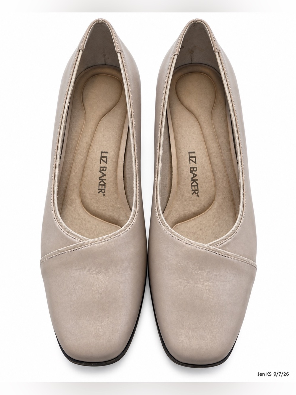 Liz Baker Leather Comfort Flats Women’s 6.5W Taupe Square Toe Cushioned Shoes
